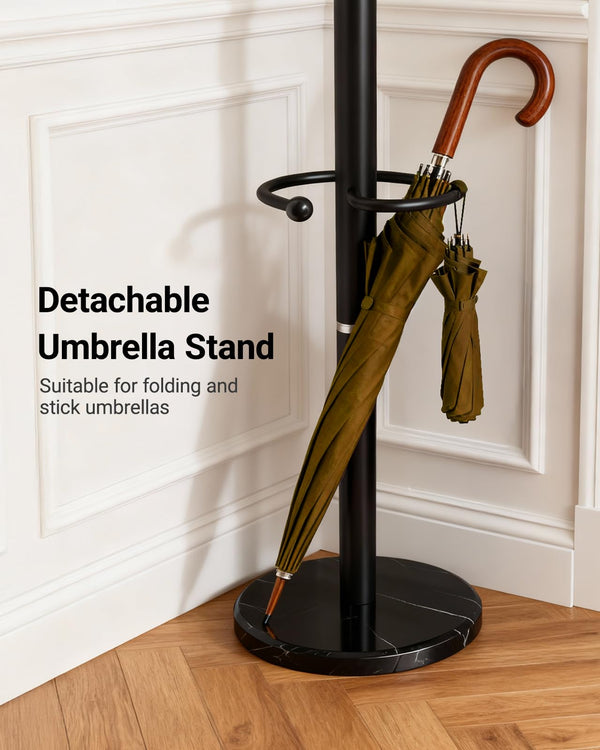 Freestanding Coat Rack with Marble Base & 16 Hooks