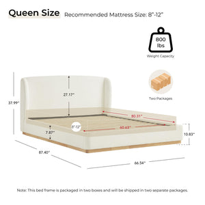 Queen Size Upholstered Platform Bed with Wingback Headboard