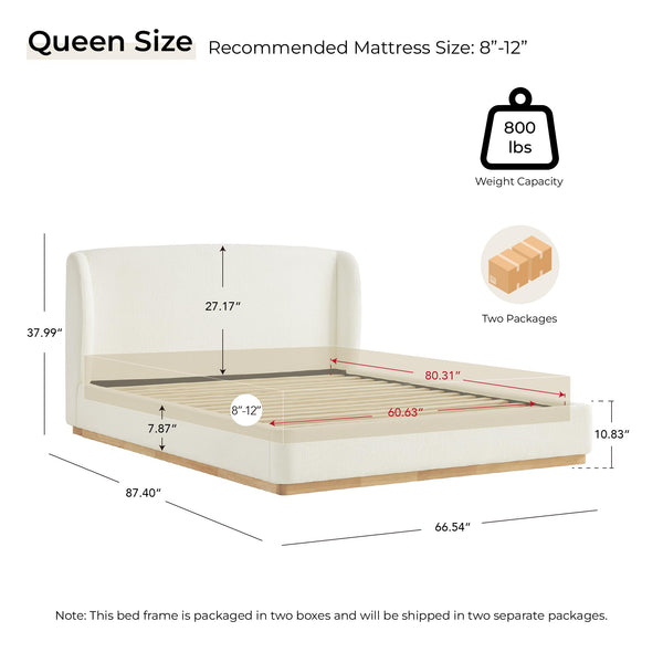 Queen Size Upholstered Platform Bed with Wingback Headboard