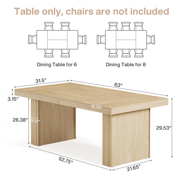 63-Inch Farmhouse Dining Table for 6 – Wood Grain Finish with Fluted Legs