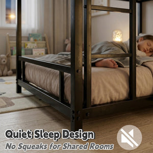 Twin Over Twin Low Bunk Bed Frame – Heavy-Duty Metal with Guardrails