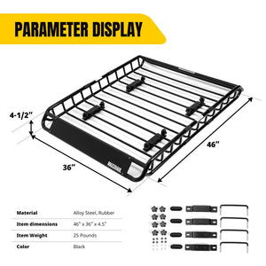 Steel Roof Rack Cargo Basket with Side Rails