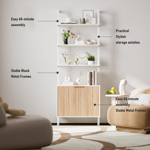 74" Ladder Bookshelf with Storage Cabinet