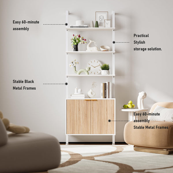 74" Ladder Bookshelf with Storage Cabinet