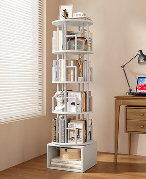5-Tier Rotating Bookshelf with Storage Cabinet