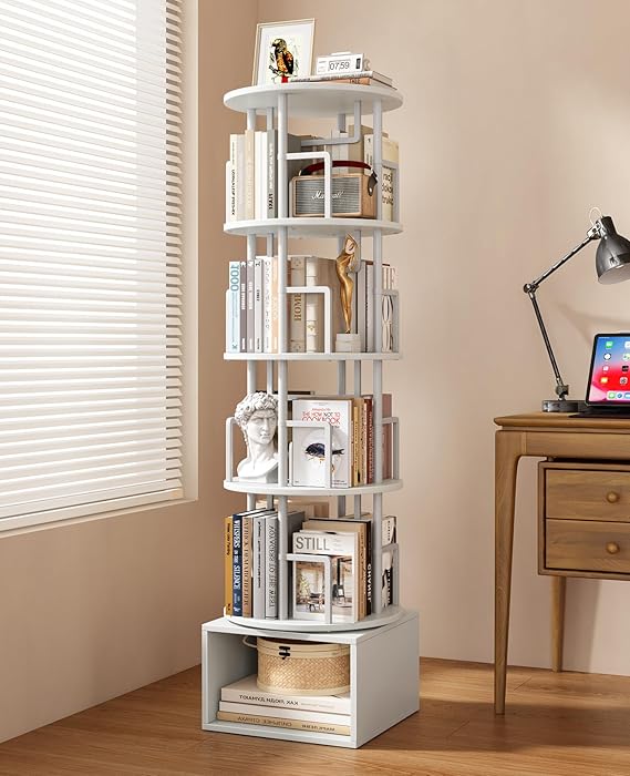 5-Tier Rotating Bookshelf with Storage Cabinet