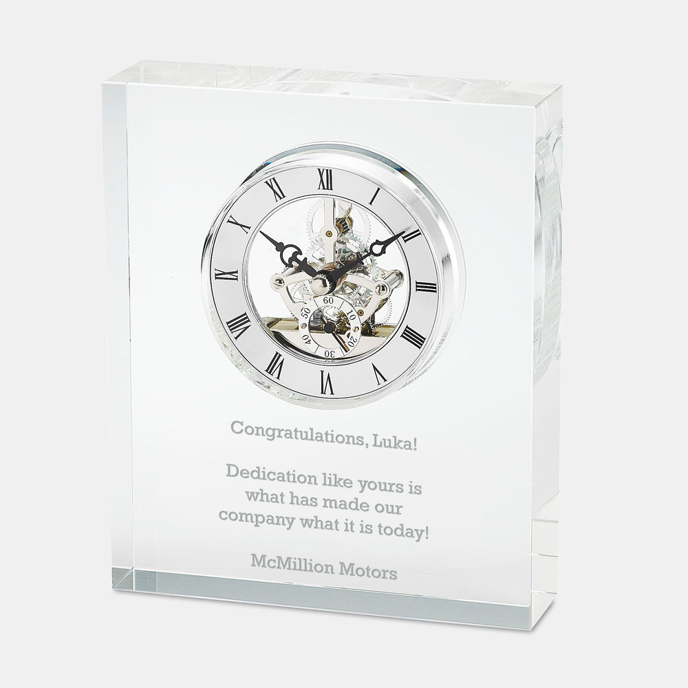 Engraved Crystal Skeleton Desk Clock with Personalization