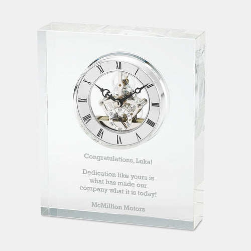 Engraved Crystal Skeleton Desk Clock with Personalization