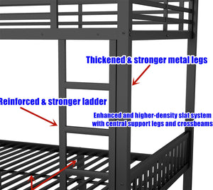 Heavy Duty Metal Bunk Bed Frame – Queen over Queen