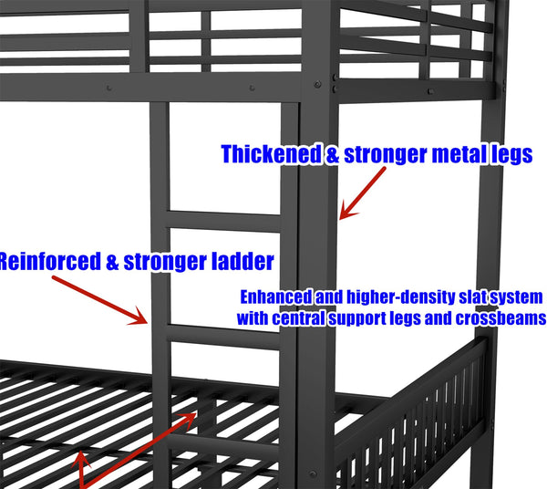 Heavy Duty Metal Bunk Bed Frame – Queen over Queen