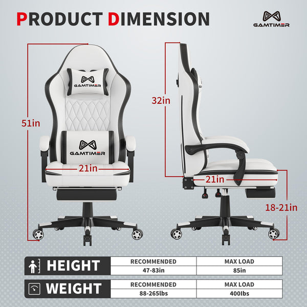Ergonomic Gaming Chair with Footrest, Headrest & Lumbar Support – 400 lbs Capacity