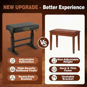 Hydraulic Piano Bench with Adjustable Height – Memory Foam Keyboard Stool
