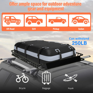 Rooftop Cargo Basket with Waterproof Bag – 250 lb Heavy-Duty Steel Roof Rack