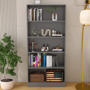 5-Shelf Freestanding Wooden Bookcase with Display Organizer