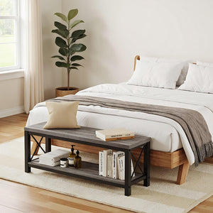 47-Inch Industrial Entryway Bench with Shoe Storage