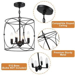 4-Light Black Metal Farmhouse Chandelier