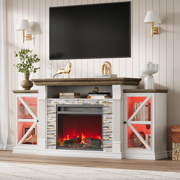 70" Electric Fireplace TV Stand – Farmhouse Entertainment Center