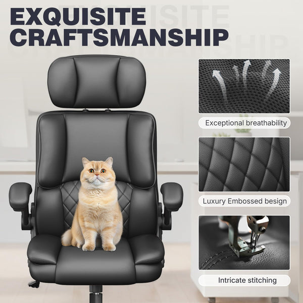 High-Back Ergonomic Office Chair with Adjustable Headrest & Flip-Up Armrests