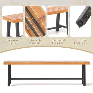 63-Inch Acacia Wood Outdoor Bench – 3-Person Patio Seat with Metal Frame