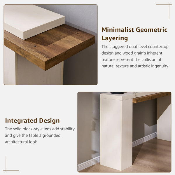 63-Inch Two-Tier Console Table with Geometric Design