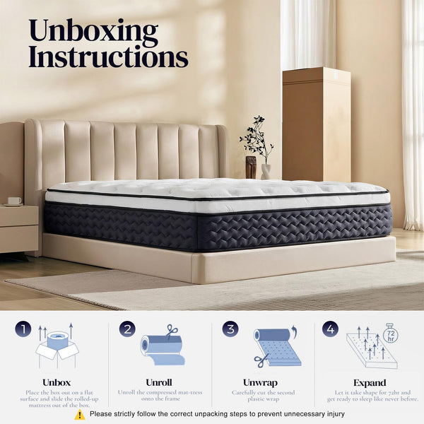 Queen Hybrid Mattress – Medium Firm Pocket Coil & Memory Foam, 12 or 14 Inch