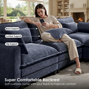 U-Shaped Modular Sectional Sofa – 5-Seat Chenille Cloud Couch with Ottoman