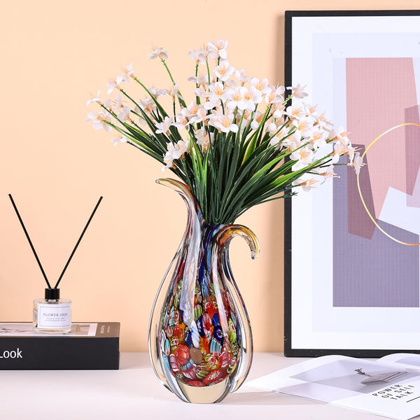 Hand Blown Glass Vase – Murano Style Ellipse Flower Vase