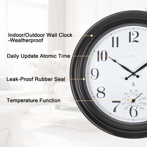 18-Inch Atomic Outdoor Wall Clock with Temperature