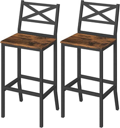 Bar Stools Set of 2 with Backrest and Footrest, 26-Inch Counter Height