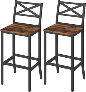 Bar Stools Set of 2 with Backrest and Footrest, 26-Inch Counter Height