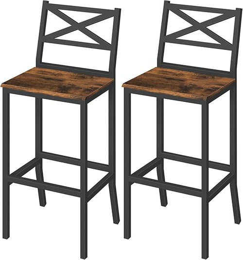 Bar Stools Set of 2 with Backrest and Footrest, 26-Inch Counter Height