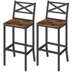 Bar Stools Set of 2 with Backrest and Footrest, 26-Inch Counter Height