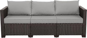 3-Seat Outdoor PE Rattan Sofa with Cushions