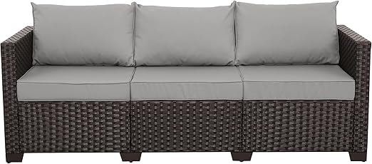 3-Seat Outdoor PE Rattan Sofa with Cushions