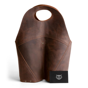 Double Wine Bottle Carrier – Full Grain Leather Tote Bag