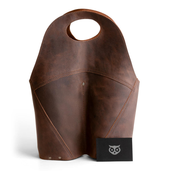 Double Wine Bottle Carrier – Full Grain Leather Tote Bag