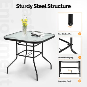 Glass Patio Table with Umbrella Hole – Tempered Glass Outdoor Dining Table
