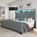 Upholstered Wingback Bed Frame with LED Lights & Storage
