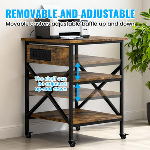 3-Tier Printer Stand with Power Outlet & Locking Casters