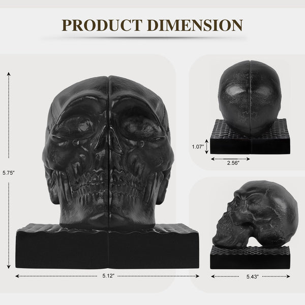 Gothic Skull Bookends – Antique Resin Decorative Book Support