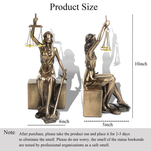 Lady Justice Statue Bookends – Gold Metal & Resin, Set of 2