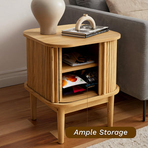 Fluted Nightstand with Sliding Doors, Set of 2