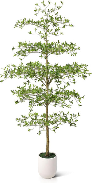 Tall Artificial Black Olive Tree with White Planter
