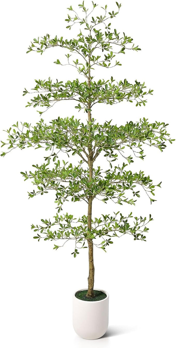 Tall Artificial Black Olive Tree with White Planter