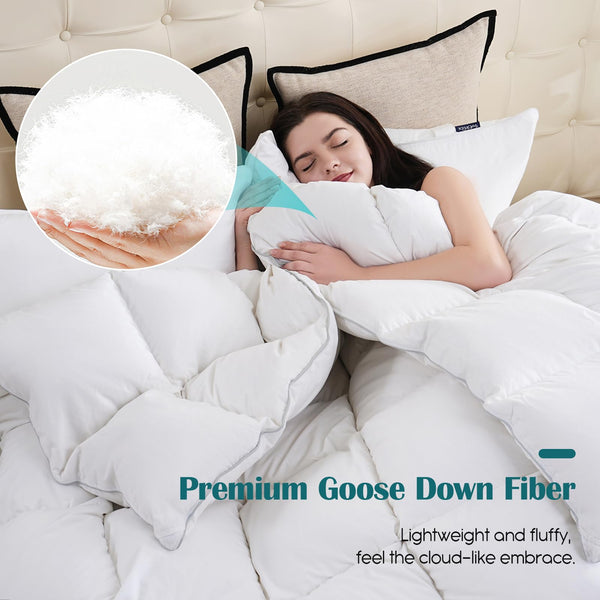 Goose Down Comforter – All Season Duvet Insert with Cotton Cover