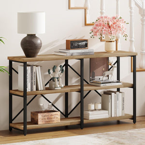 Industrial Console Table with Shelves – 55 Inch Vintage Oak