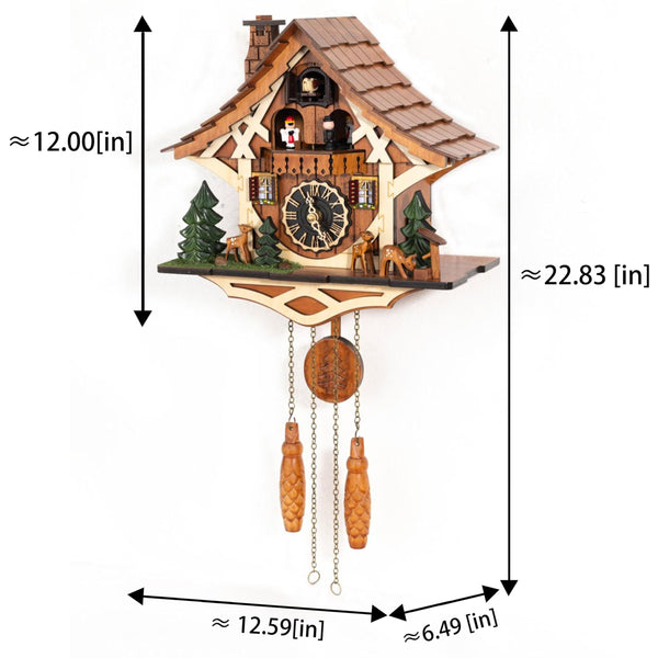 Black Forest Wooden Cuckoo Wall Clock with Night Silence & Volume Control