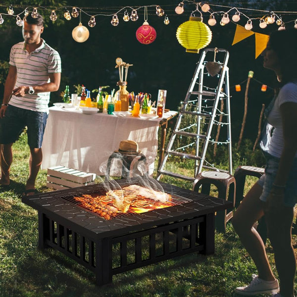 32-Inch Square Metal Outdoor Fire Pit with Spark Guard