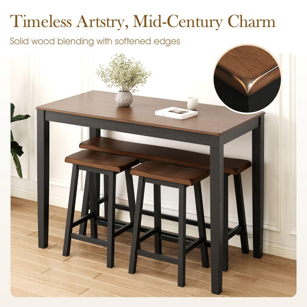 Counter Height Dining Table Set with Bench and Chairs – 5-Piece Wood Kitchen Set