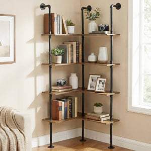 Industrial Pipe Corner Bookshelf – 4 Tier L-Shaped